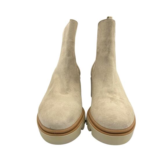 Antonio de Faria Neutral Cream Suede Leather Chunky Lug Pull On Chelsea Boots - Picture 2 of 12